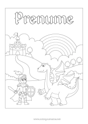 Desen liber de colorat Castel Dragon Animal Curcubeu Cavaler Dragoni, unicorni și animale fantastice Sant Jordi sau Sfântul Gheorghe