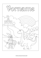 Malvorlage anpassen Burg Drache Tier Regenbogen Ritter Drachen, Einhörner und fantastische Tiere Sant Jordi oder Sankt Georg
