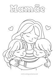 Página de desenho infantil Mamãe Menina Menino Irmã Irmão Família Abraço