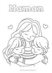 Coloriage enfant Maman Fille Garçon Soeur Frère Famille Câlin