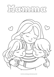 Pagina da colorare per bambini Mamma Ragazza Ragazzo Sorella Fratello Famiglia Abbraccio