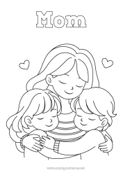 Child coloring page Mum Girl Boy Sister Brother Family Hug