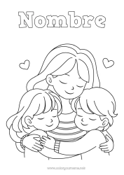 Colorear gratis Mamá Chica Chico Hermana Hermano Familia Abrazo