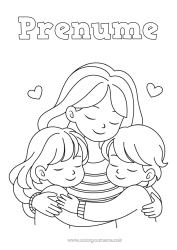 Pagină de colorat gratuită Mama Fată Băiat Sora Frate Familie Îmbrățișare