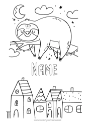 Colouring to customise Animal Moon Forest Animals Cityscape Sloth
