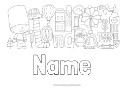 Colouring to customise Geography London United Kingdom Bus, Car Land Public Transport Monument London Bus