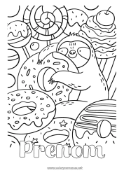 Coloriage à personnaliser Donuts Gourmandises, sucreries Coloriages complexes Animaux de la forêt Paresseux Sucette