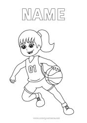 Colouring to customise Sport Girl Basketball Team Sports