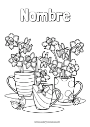 Dibujo libre Flores Primavera Taza Mariposa Narcisos Bebidas Insectos