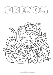 Coloriage gratuit Fleurs Oiseau Fille Printemps Oiseaux et mammifères volants