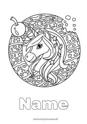 Free coloring Unicorn Cherry Donuts Fruits Dragons, unicorns and fantastic animals