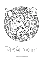 Coloriage gratuit Licorne Cerise Donuts Fruits Dragons, licornes et animaux fantastiques