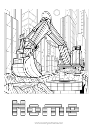 Desenho para personalizar Equipamentos de construção Colorações Complexas Paisagem urbana Retroescavadeira Profissões na construção