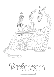 Coloriage gratuit Dragon Princesse Rose Chevalier Livre Dragons, licornes et animaux fantastiques Sant Jordi ou Saint George Lecture Barcelone