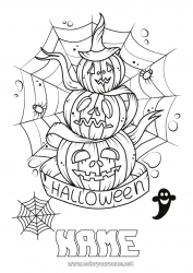 Free coloring Pumpkin Spider Halloween Insects Inscription 