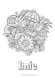 Kolorowanka do personalizacji Kwiaty Spokojny i zen Wiosna Parasol Symbole Doodle Antystres