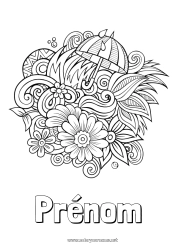 Coloriage à personnaliser Fleurs Calme et zen Printemps Parapluie Symboles Doodle Anti-stress