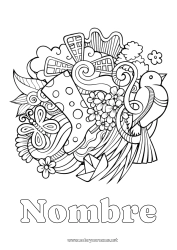 Dibujo libre Flores Calma y zen Pájaro Primavera Mariposa Simbolos Doodle Insectos Antiestrés Aves y mamíferos voladores Botas