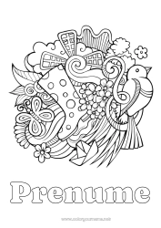 Pagină de colorat personalizată Flori Liniștit și zen Pasăre Primăvară Fluture Simboluri Doodle Insecte Anti-stres Păsări și mamifere zburătoare Cizme