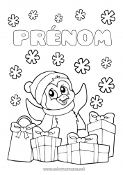 Coloriage gratuit Cadeaux Noël Pingouin, Manchot Oiseaux et mammifères volants