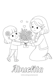 Niño página para colorear Flores Mamá Ramillete