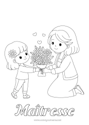 Coloriage enfant Fleurs Maman Bouquet