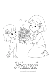 Niño página para colorear Flores Mamá Ramillete