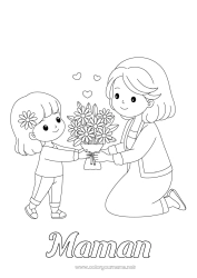 Coloriage enfant Fleurs Maman Bouquet