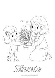 Coloriage enfant Fleurs Maman Bouquet