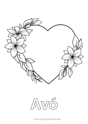 Página de desenho infantil Flores Coração Mamãe Vovó Feliz Aniversário Eu te amo Dia dos Namorados Grande coração