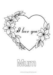Free colouring Flowers Heart Mum Grandma Happy birthday I love you. Valentine's Day Big heart