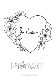 Coloriage gratuit Fleurs Coeur Maman Mamie Bonne fête Je t'aime Saint valentin Grand coeur