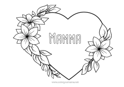 Pagina da colorare per bambini Fiori Cuore Mamma Nonna Buona festa Ti amo San Valentino Grande cuore