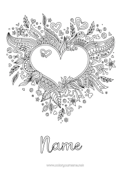 Free colouring Flowers Heart Valentine's Day Big heart Doodle Zentangle
