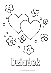 Kolorowanka dla dziecka Kwiaty Serce Wszystkiego najlepszego! Kocham cię. Walentynki Łatwe kolorowanki