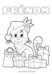 Coloriage gratuit Chat Cadeaux Noël Chiens et chats