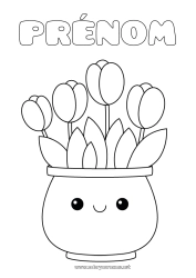 Coloriage à personnaliser Fleurs Kawaii Tulipe Coloriages faciles Pays Bas