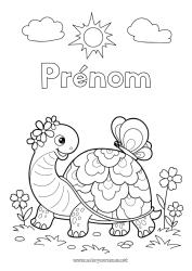 Coloriage gratuit Fleurs Tortue Soleil Papillon Animal Insectes Reptiles Tortue terrestre