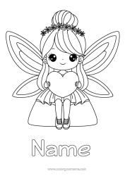 Colouring to customise Heart Tooth Fairy Insects Fairy Dragonfly