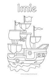 Kolorowanka do personalizacji Pirata Pojazdy łódź Żaglówka Pojazdy morskie