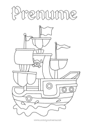Pagină de colorat personalizată Pirați Vehicule Barcă Vapor cu pânze Vehicule maritime