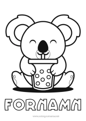 Gratis färgläggning Söt Djur Koala Dryck Andra djur i världen Bubbelte