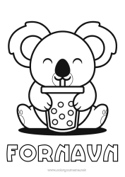Gratis farvelægning Kawaii Dyr Koala Drik Andre dyr i verden Bobletea