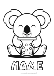 Free colouring Cute Animal Koala Drink Other animals of the world Bubble tea Animals of Australia