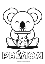 Coloriage gratuit Kawaii Koala Boisson Autres animaux du monde Bubble tea