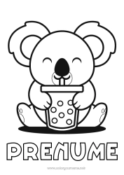 Pagină de colorat gratuită Drăguț Animal Koala Băutură Alte animale din lume Ceai cu perle