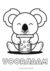 Gratis kleurplaat Kawaii Dier Koala Drankje Andere dieren van de wereld Bubble tea