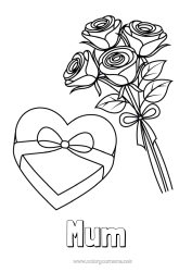 Free colouring Flowers Mum Happy birthday I love you. Valentine's Day Rose Bunch