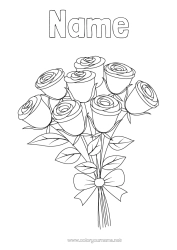 Colouring to customise Flowers Mum Happy Birthday I Love You. Valentine's Day Rose Bunch
