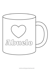 Niño página para colorear Corazón Te amo Taza Niñera Bebidas Dibujos fáciles para colorear